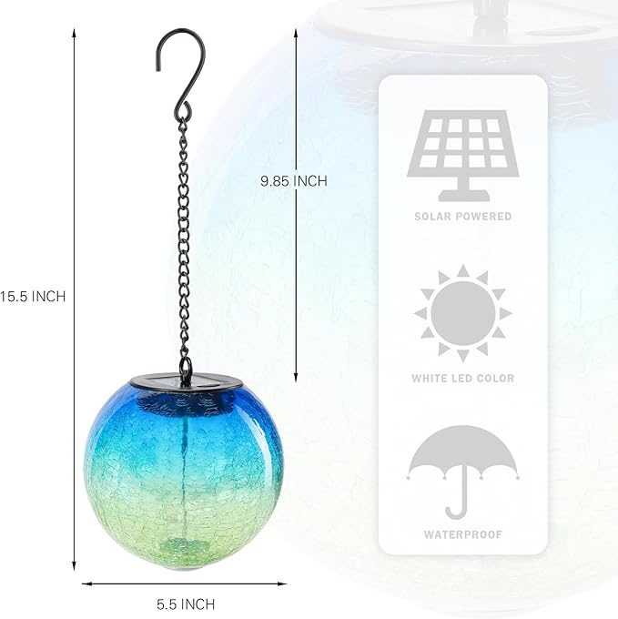 Hanging Solar Lights Outdoor Solar Lanterns Outdoor Decorative Cracked Glass - Image 2