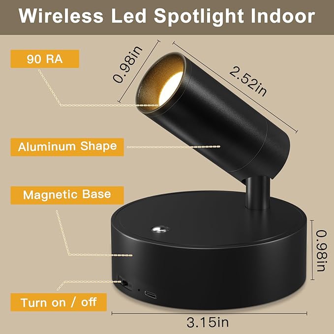 Kimjo Spot Lights Indoor, 4000mAh Rechargeable Battery LED Spotlight Indoor - Image 6