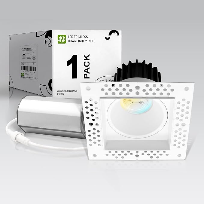 ASD Trimless 2 Inch LED Recessed Lighting, 8W 120V Commercial Square Downlight by ASDLightingCorporation