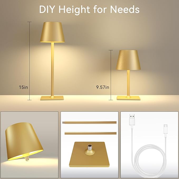 4 Pack Gold Rechargeable Led Cordless Table Lamps, Cordless Lamp - Image 2