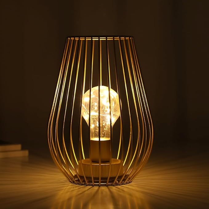 TRIROCKS Metal Battery Operated Lamp 8'' Tall Cage Shape Cordless Table Lantern - Image 7