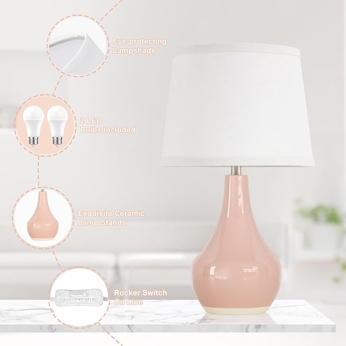 Seealle Modern Pink Table Lamps Set of 2 - Image 6