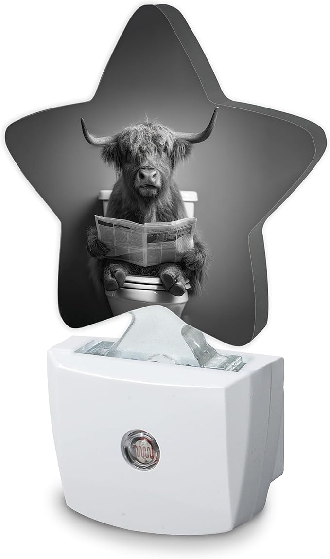 Funny Dark Highland Cow Night Light, Plug-in Wall Led Night Lights Decor by SKYDAWNY