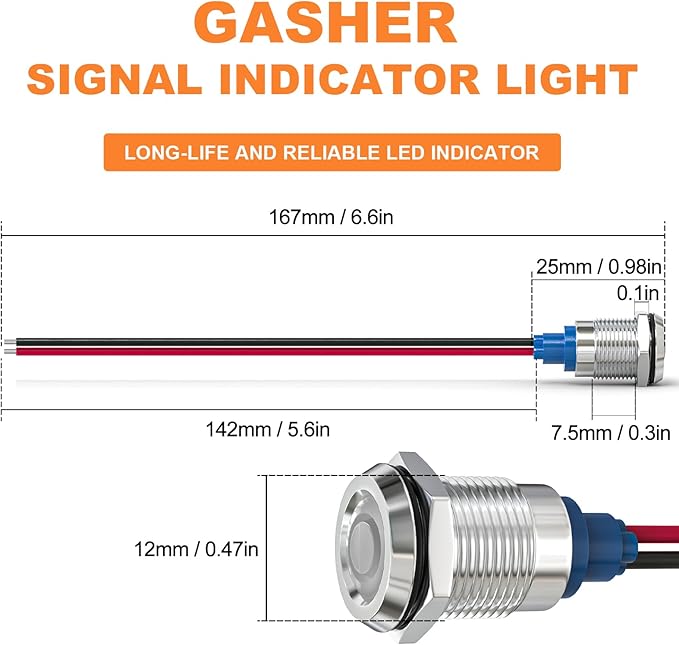 GASHER 5 PCS Energy Saving Indicator Light, LED Light 12V/24V/110V 20mA Panel - Image 3