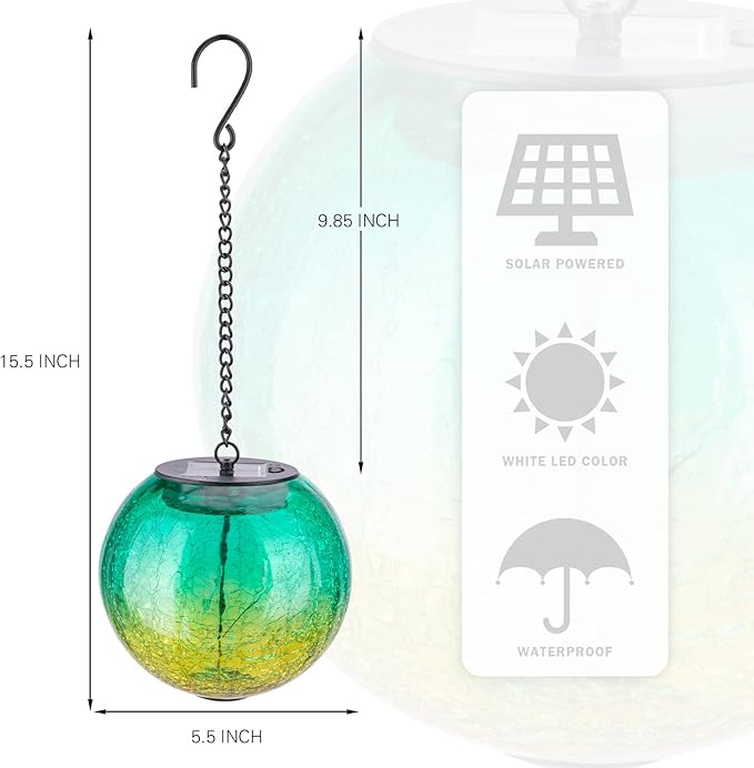 Hanging Solar Lights Outdoor Solar Lanterns Outdoor Decorative Cracked Glass - Image 2