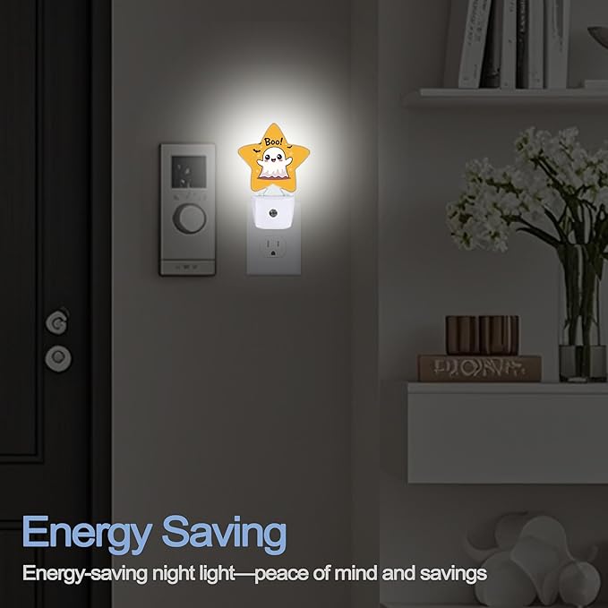 Cute Ghost Nightlight, Halloween Bat Star Night Lights Plug into Wall - Image 5