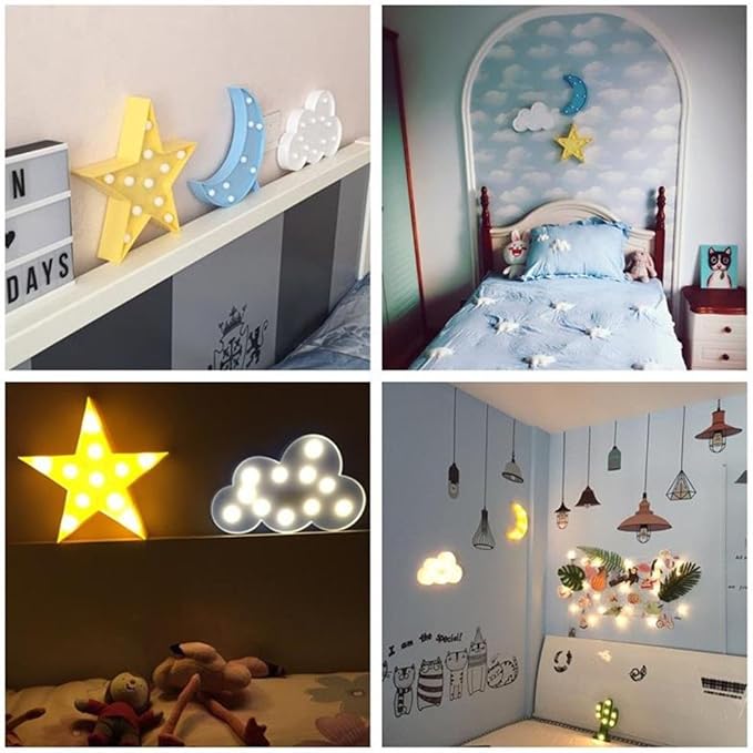 3PCS Decorative LED Crescent Moon Cloud and Star Night Lights Lamps Marquee - Image 7