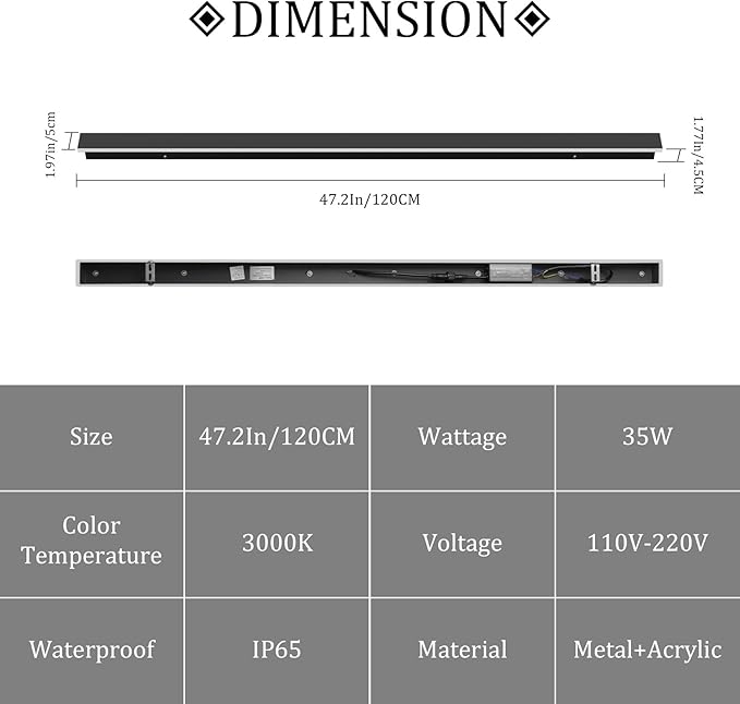 2 Pack 47.2In Long Outdoor LED Wall Lights IP65 Waterproof Black Modern - Image 6