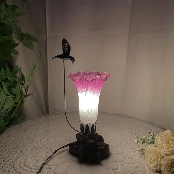 Bieye LL02 Hummingbird Flying Over Lily Flower Blown Glass Table Lamp - Image 3