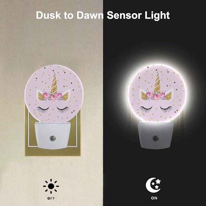 EKOBLA Unicorn Pink Night Light Gold Golden Polk Dots Stars Night Lights Plug - Image 3