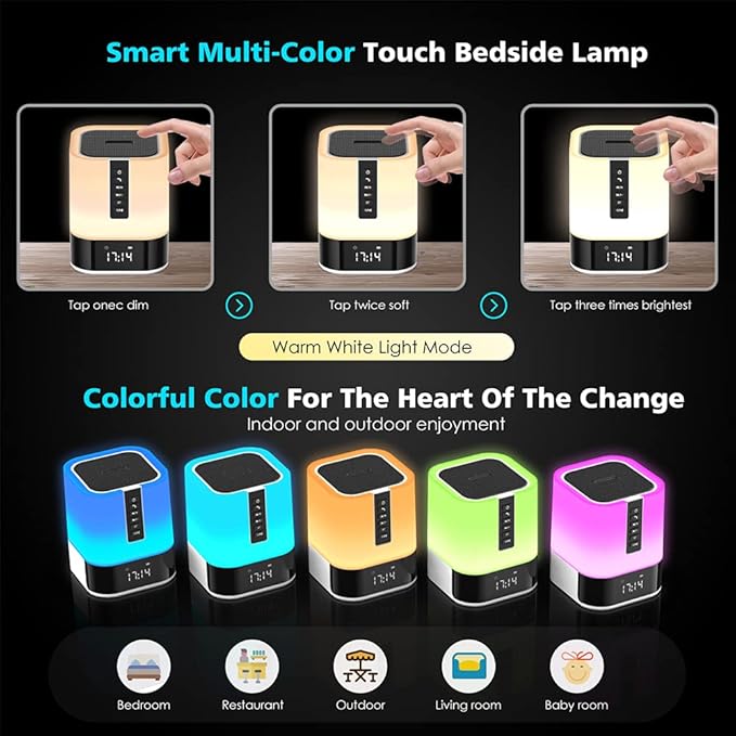 Night Light Bluetooth Speaker, 5 in 1 Touch Control Bedside Lamp Dimmable - Image 2