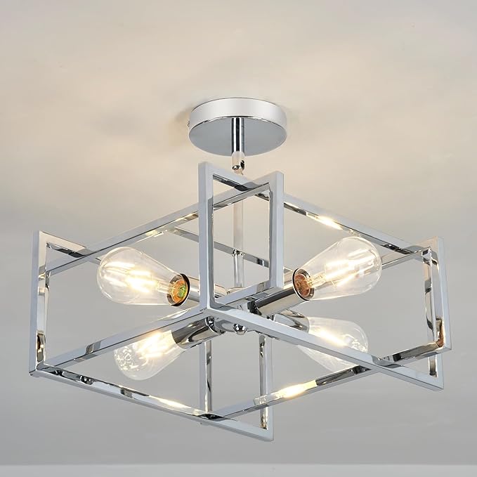 ZGLAOJT 4-Lights Ceiling Light Chrome Light Fixture Industrial Flush Mount - Image 9