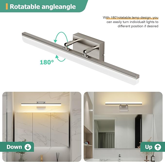 Brushed Nickel Vanity Light 24", 5CCT Dimmable LED Bathroom Light Bar, 18W Wall - Image 6