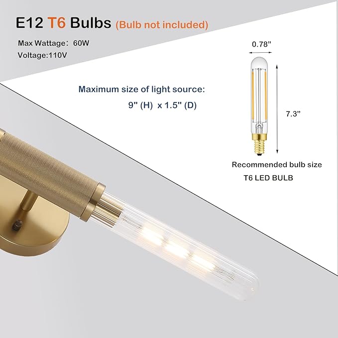 Gold Knurled Texture Wall Sconces 24" Modern Cylinder Bathroom Vanity Lights - Image 5