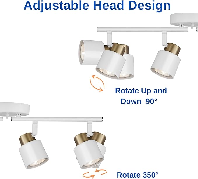 4 Light Track Lighting Kit, Matte White Brass Finish Adjustable - Image 2