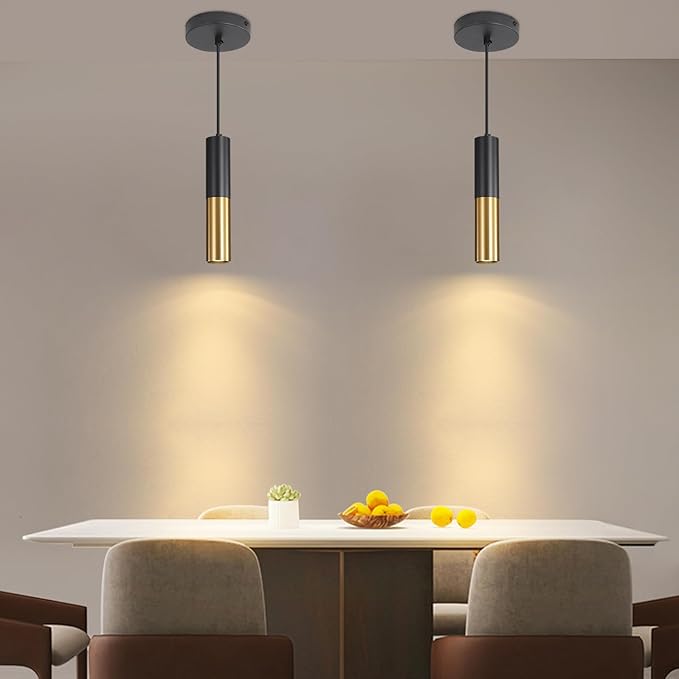 2 Pack Modern Black and Gold LED Pendant Lights, Minimalist Linear Hanging Light - Image 2