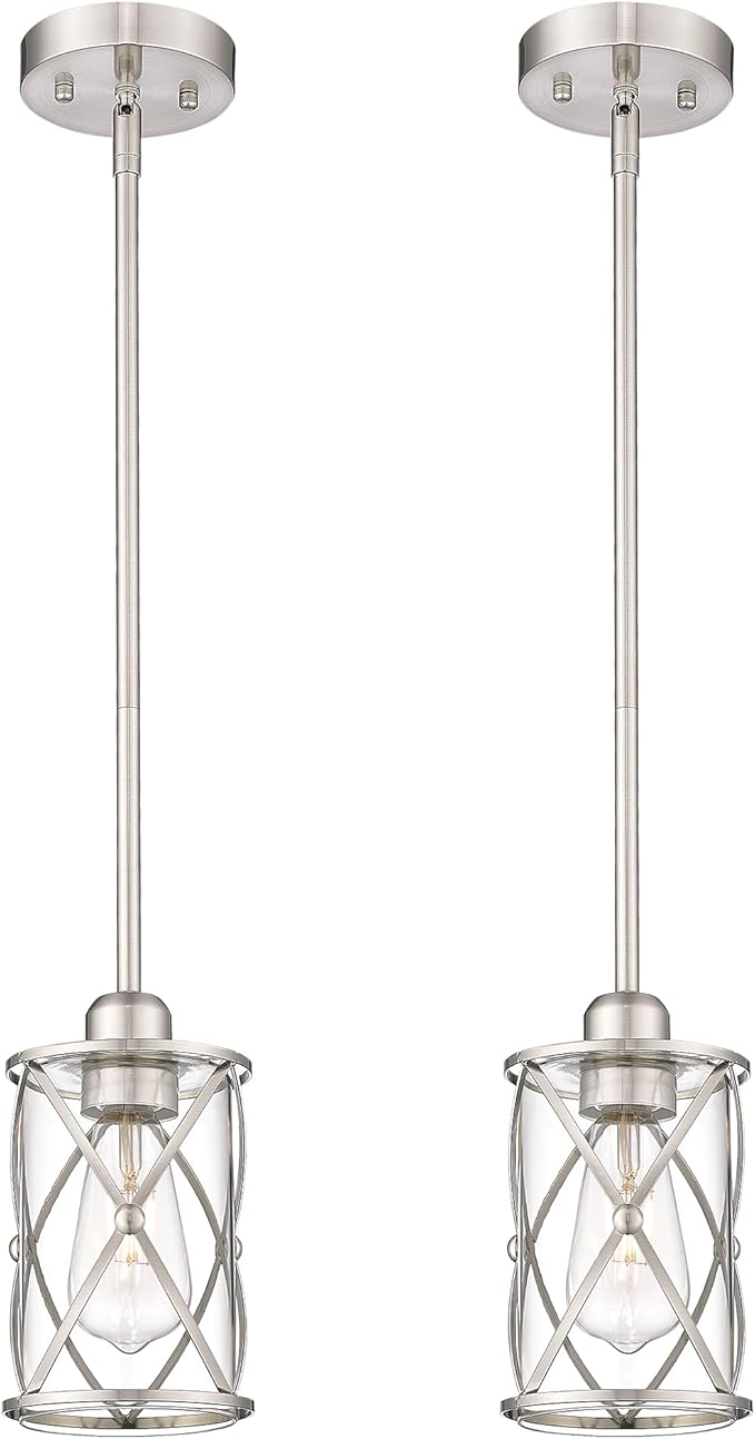 Brushed Nickel Pendant Lights Kitchen Island 2 Pack, Mini Glass Pendant Light - Image 8