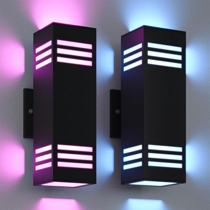 Smart Outdoor Sconce Lights 2 Pack, Up Down Wall Porch Lights RGB Color by RosykiteBuyNow