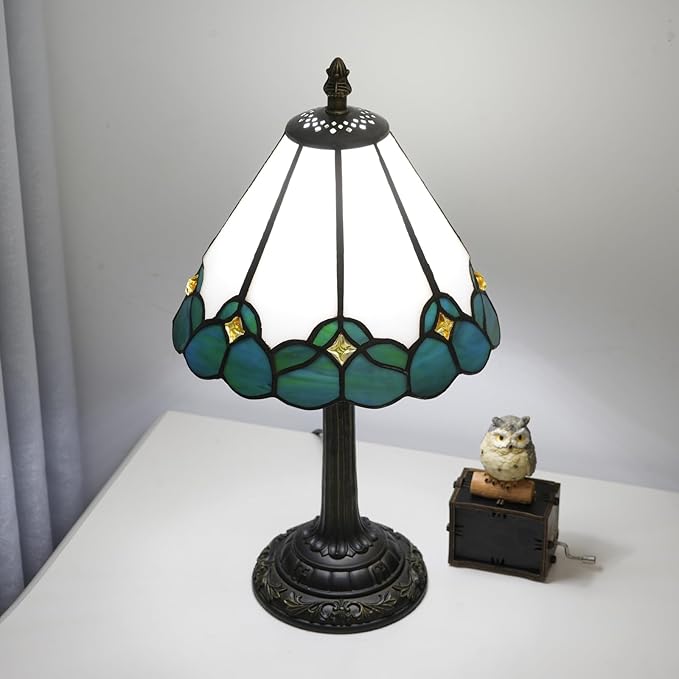White Tiffany Lamp Small Bedside Dector Light Vintage Stained Glass Table Lamp - Image 5