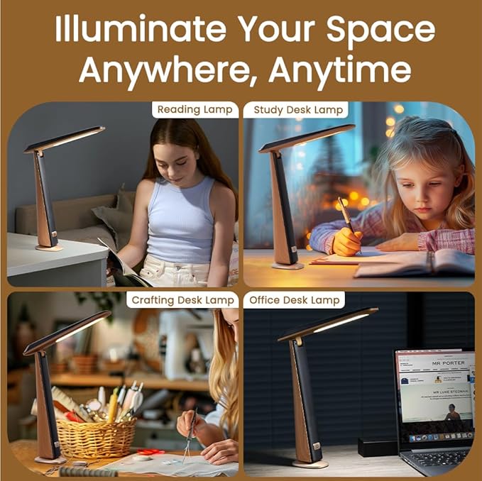 WILIT Foldable Portable Desk Lamp, Battery Operated Rechargeable Lamps Cordless - Image 3