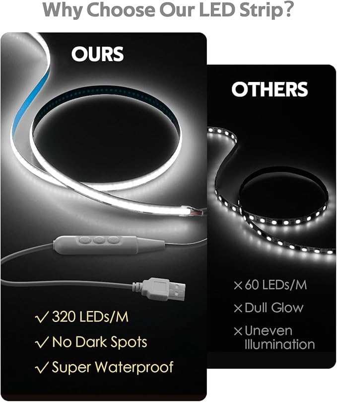 5V USB COB LED Light Strip Dimmable High Density White Light - Image 3