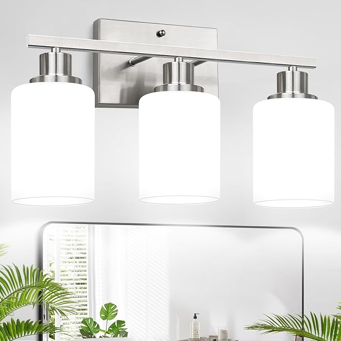 3-Light Bathroom Light Fixtures, Brushed Nickel Vanity Light by Bathroomlightfixtures