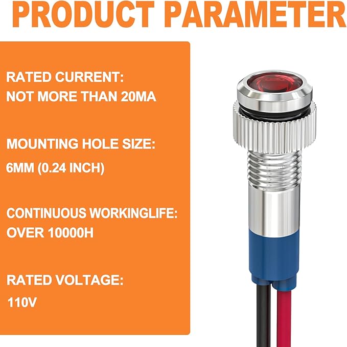 GASHER 5 PCS Energy Saving Indicator Light, LED Light 12V/24V/110V 20mA Panel - Image 2
