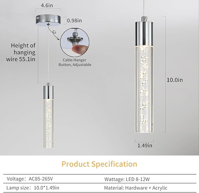 2 Pack Modern LED Pendant Light, Chrome Bubble Hanging Ceiling Lamp Fixture - Image 3