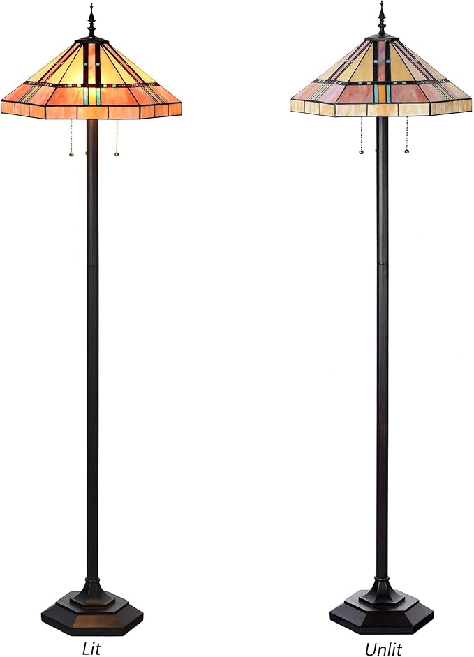 Bieye L12021 Tiffany Style Stained Glass Mission Floor Lamp 63 Inch Tall - Image 4