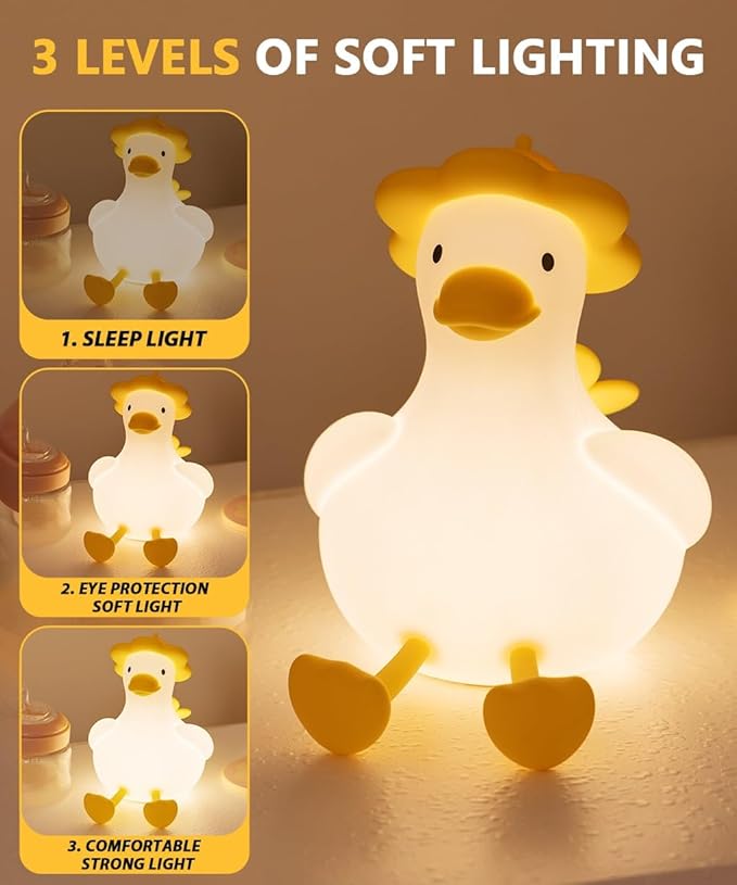 Flower Duck Silicone Night Light, 3-Level Touch Dimming Rechargeable Nursing - Image 2