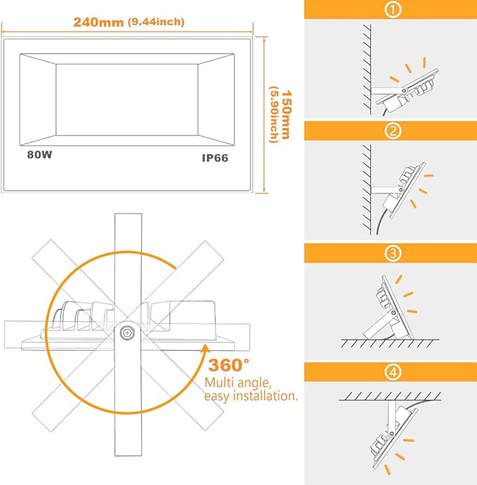 LED Flood Light Outdoor 800W Equivalent 8000LM Smart RGB Landscape Lighting - Image 7