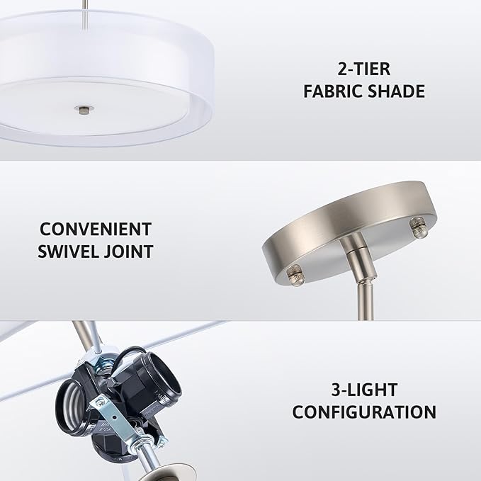 VONLUCE 3-Light Drum Chandeliers, Adjustable Swivel Joint Hanging Light Fixture - Image 4