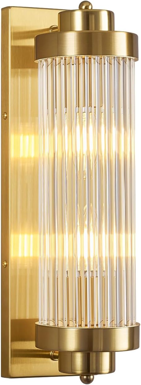 Gold Wall Sconces with Crystal Glass Strip Bathroom Sconces Modern Wall Lights by FDPBY