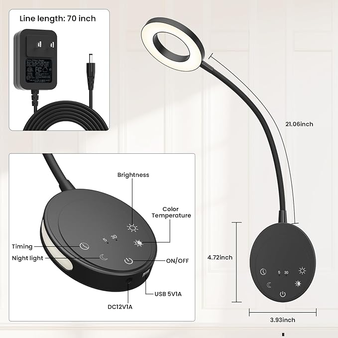 Wall Mounted Reading Light, Headboard Reading Lamp - Image 8