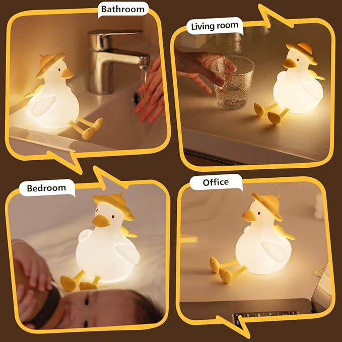 Flower Duck Silicone Night Light, 3-Level Touch Dimming Rechargeable Nursing - Image 7