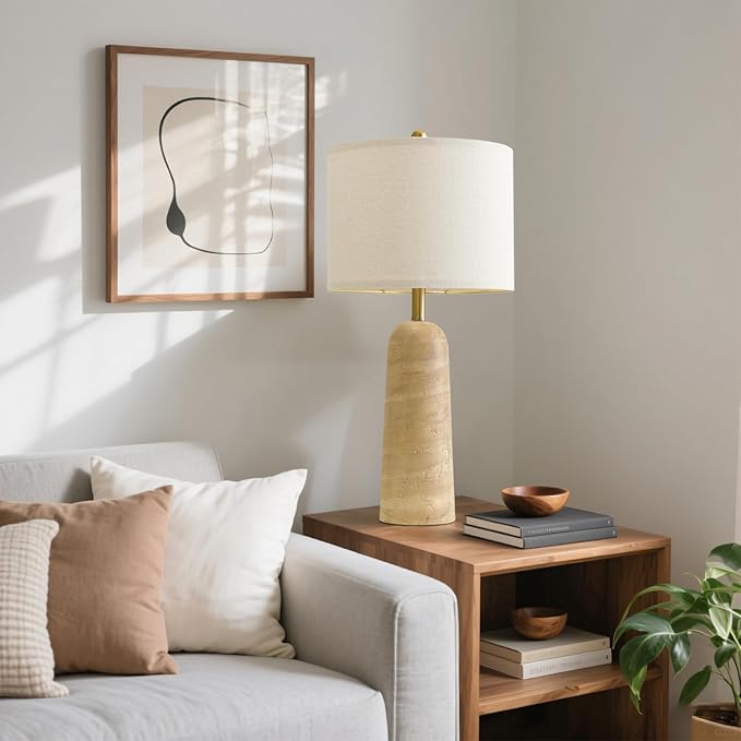 BOBOMOMO 27.25" Modern Table Lamp Set of 2, Warm Beige Resin Lamp - Image 7