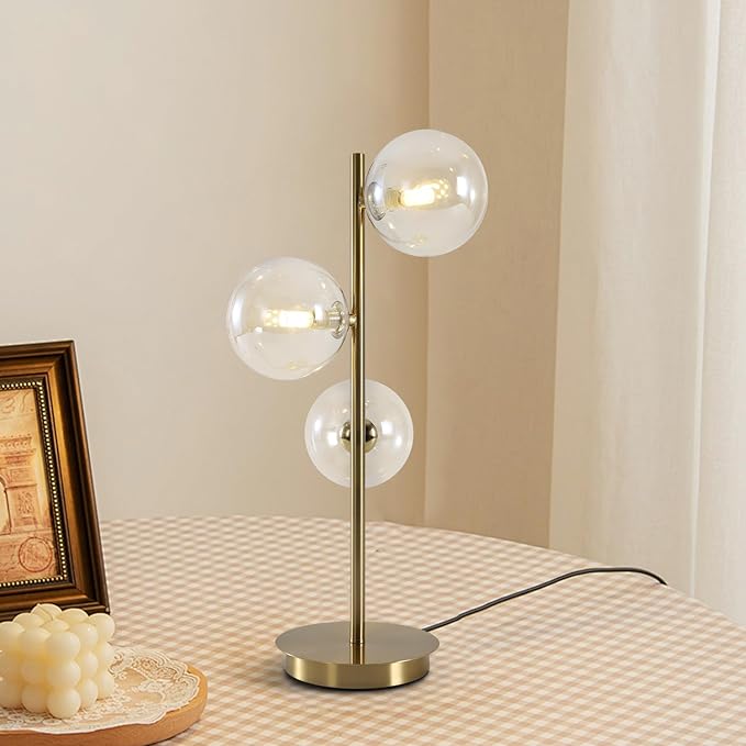 Gold Globe Bedside Lamp, 3 Lights Mid Century Modern Table Lamp, Contemporary - Image 7