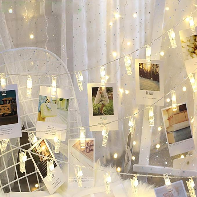 Dopheuor LED Photo Clip Copper String Lights Starry Fairy Warm Yellow Lights - Image 2