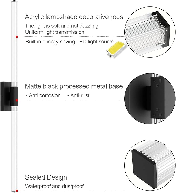 Ralbay 48inch Black Bathroom Vanity Lights Bar 36W Modern LED Matte Black - Image 4