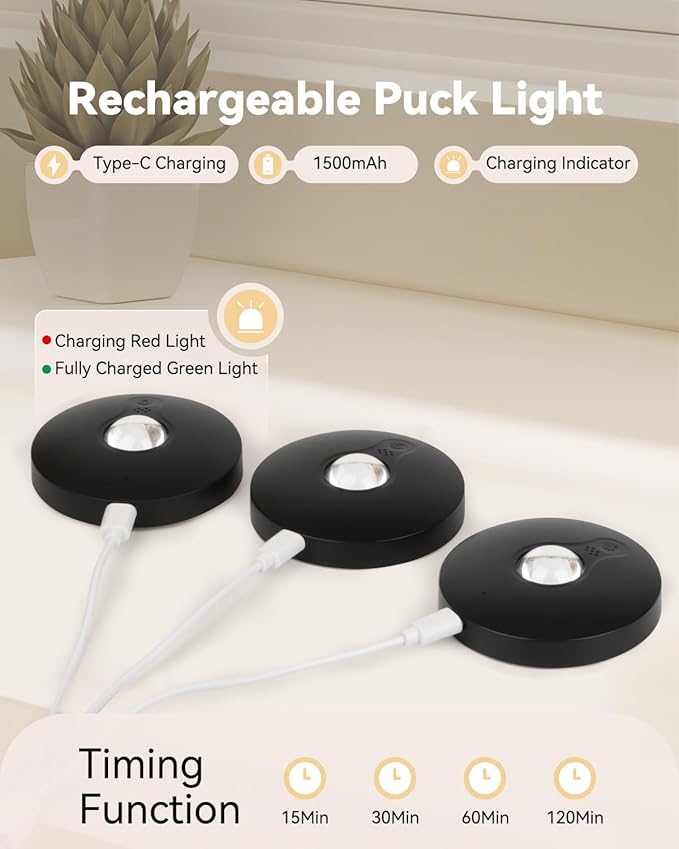 Rechargeable Puck Lights With Remote Control, 1500mAh Battery Operated Tap - Image 4