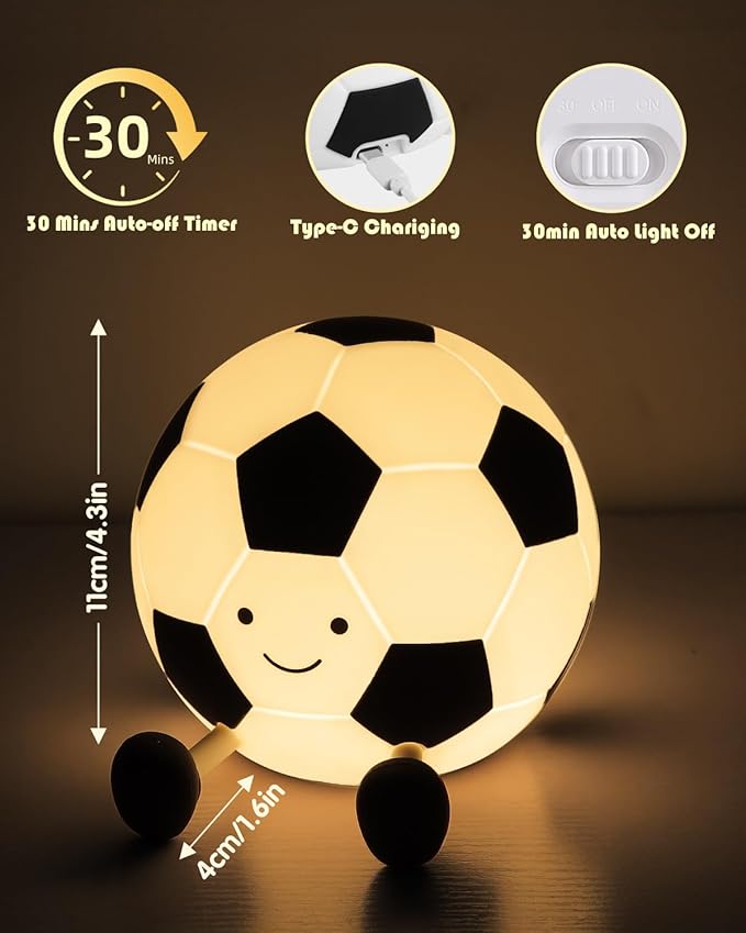 YISUN Soccer Night Light for Boys Light Up Football Lamp Dimmable Rechargeable - Image 3