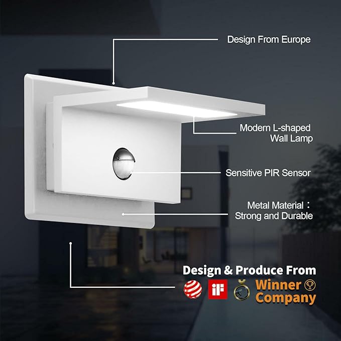 Motion Sensor Outdoor Wall Light White Exterior Light Fixture LED Porch Light - Image 2