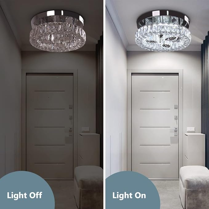 Finktonglan 11.6" Crystal Flush Mount LED Ceiling Light, 30W 6500K Cool White - Image 3