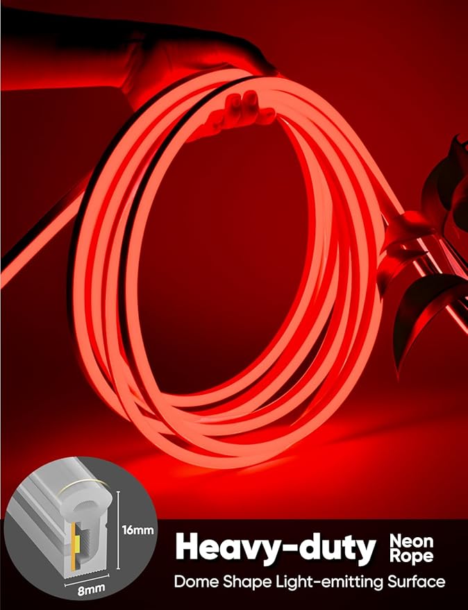 33FT Red LED Neon Rope Lights, AC 110-120V Flexible Neon Strip Outdoor - Image 6
