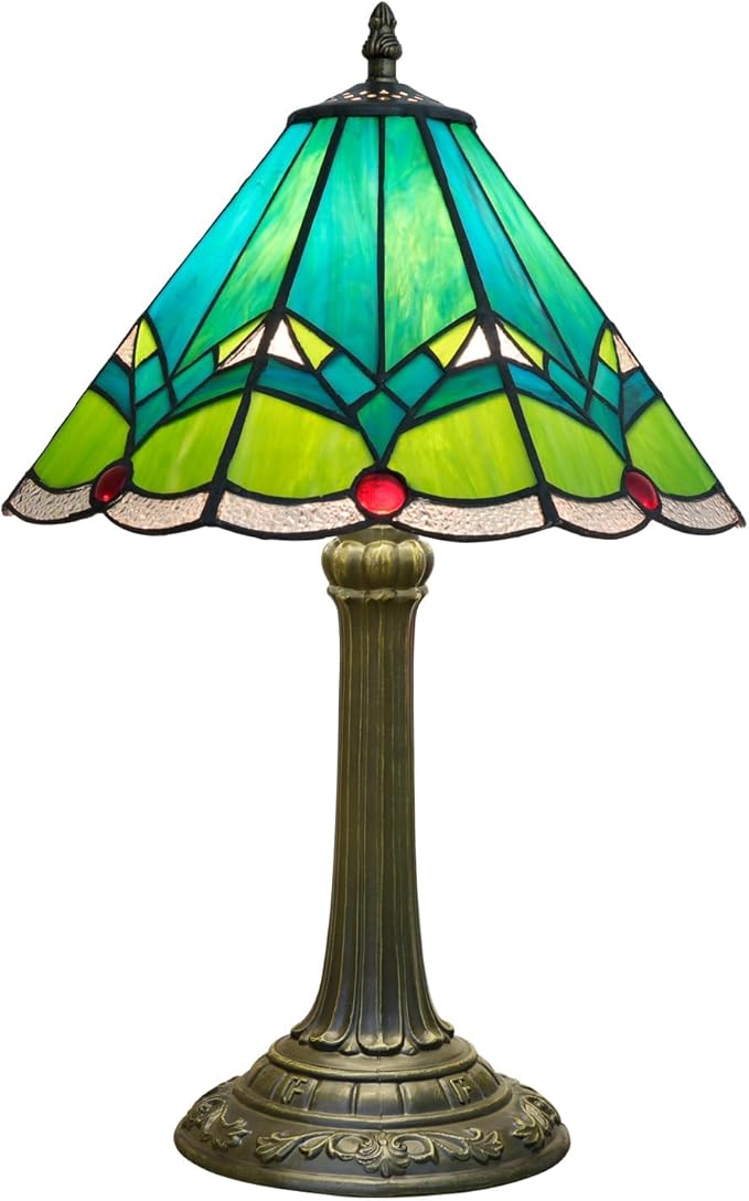 Green Tiffany Lamp Retro Rural Style Farmhouse Teal Bedroom Bedside Reading - Image 2
