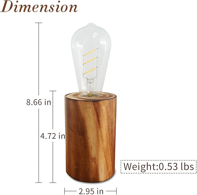 YiShine Battery Operated Table Lamp Wood Night Light Decorative Table Light - Image 2