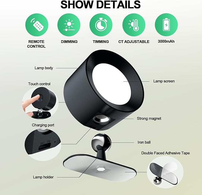 Aomees Wall Lights Battery Operated Wall Sconce, 3 Color Temperatures & 3 - Image 4