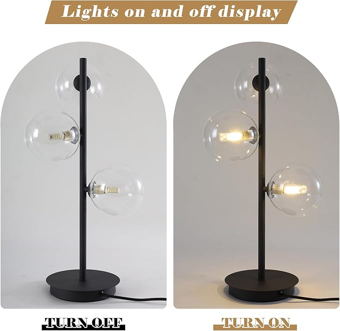 3-Light Black Table Lamp, Mid Century Nightstand Lamp - Image 3