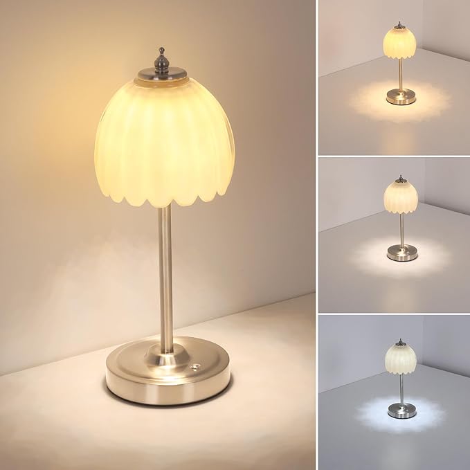 Tulip Table Lamp with 5200mAh Battery & Touch Control, Cordless Small Table by Shenmoyl