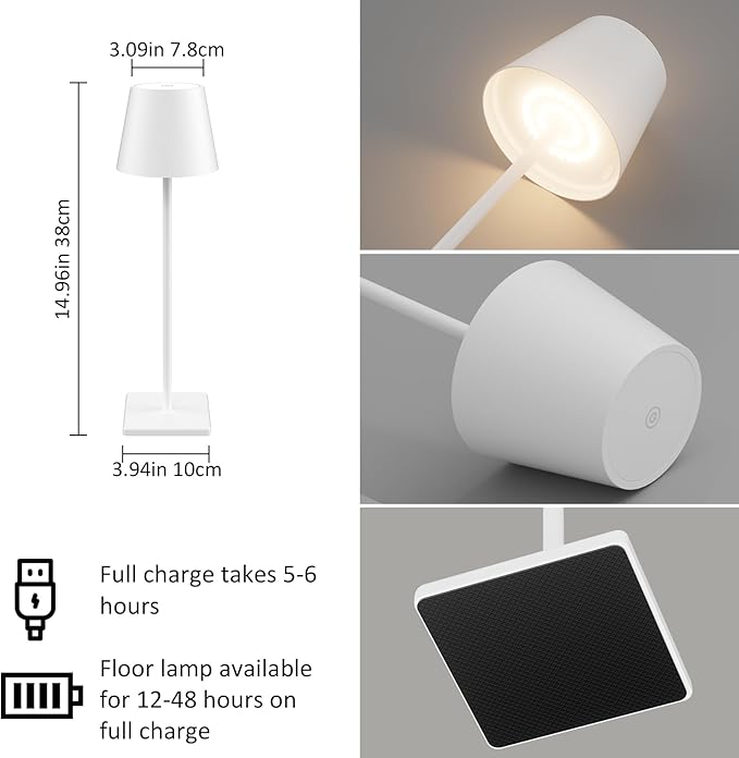 White Cordless Table Lamp, 2 Pack 5500mAh Battery Powered LED Table Light - Image 2